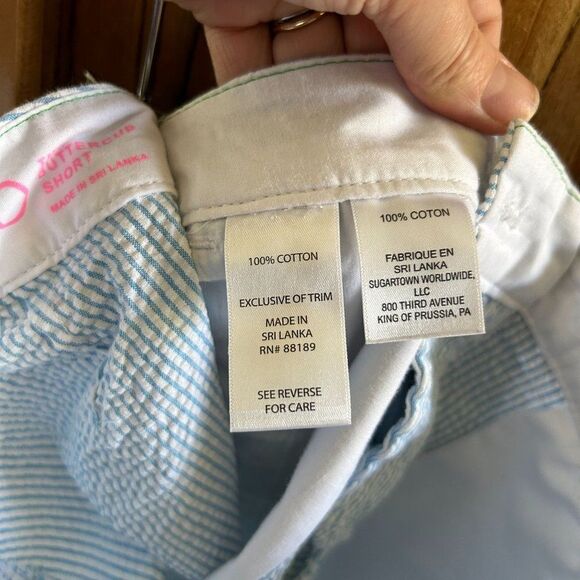 Lilly Pulitzer 0 Shorts Blue White Stripe Pockets Buttercup Scallop Seersucker - Picture 11 of 12